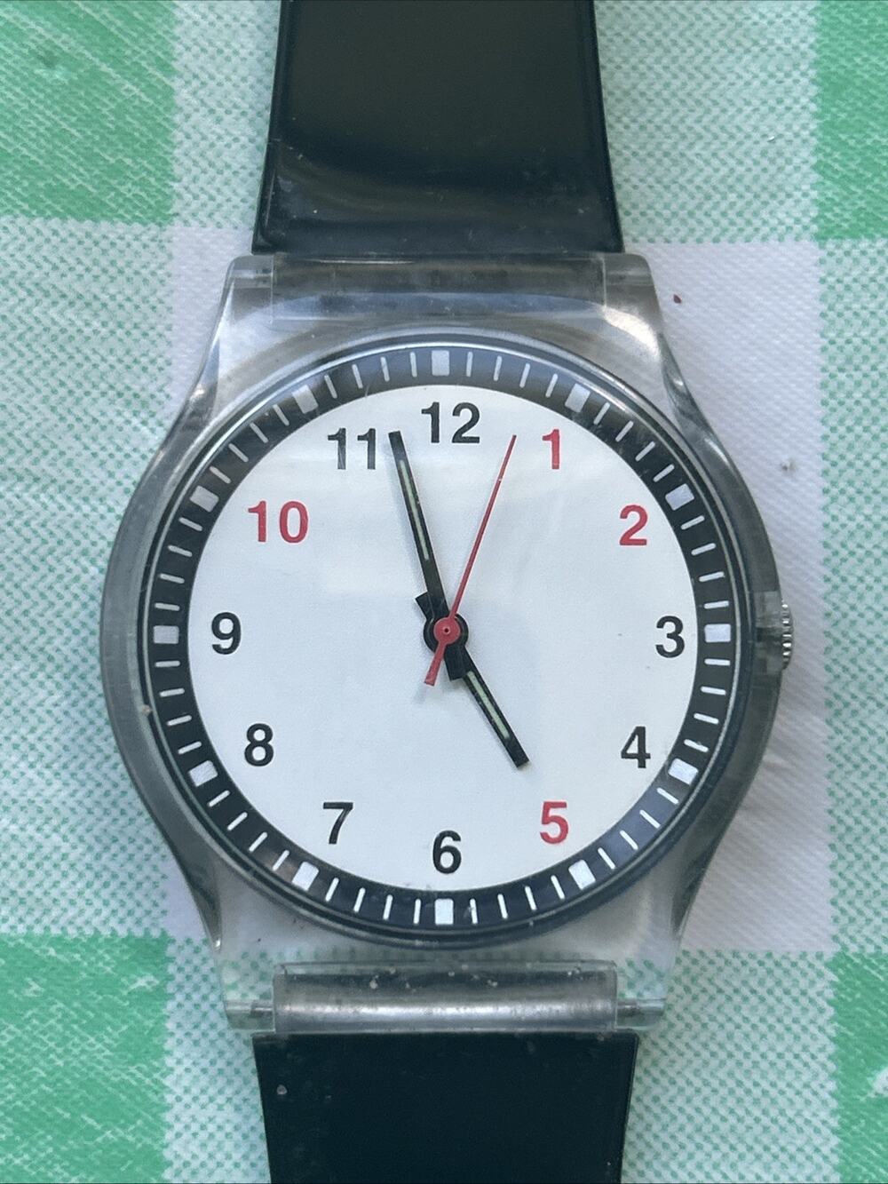 Sweda Acrylic Case Black Band Quartz Watch